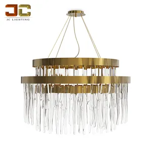 JC LIGHTING Hai Vòng Mặt Dây Chuyền Tròn Tùy Chỉnh Handmade Chất Lượng Đèn Thủy Tinh Sang Trọng Đèn Chùm Vàng Sáng Bóng Cho Cư Trú