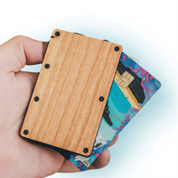 Dompet dan tempat kartu minimalis kayu asli anti-RFID dengan penjepit uang untuk penyimpanan kartu kredit