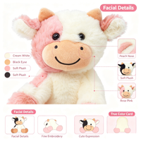 Peluche de vache mignonne et kawaii avec visage brodé, tissu ultra doux, poupée mascotte en peluche pour cadeau d'anniversaire, vente en gros