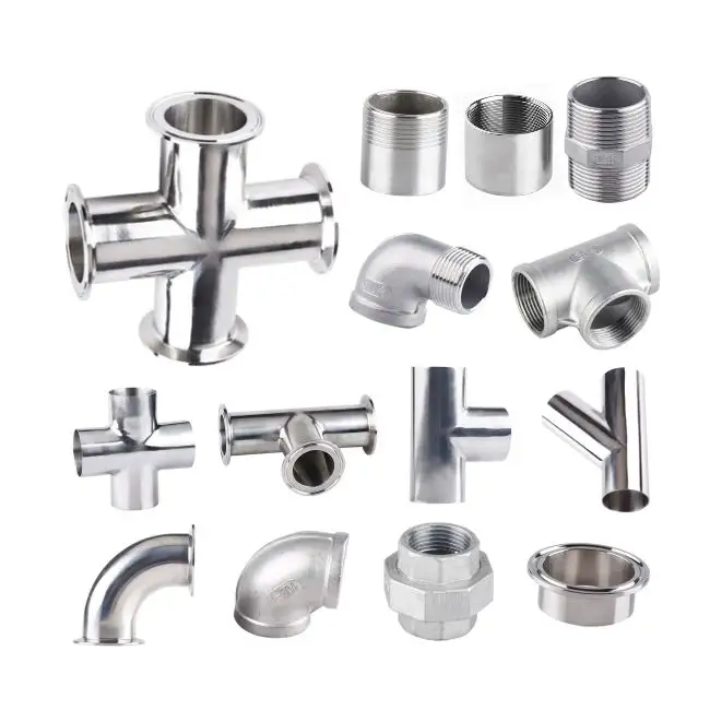 SS304 Top quality sanitary stainless steel welding anticorrosion tee elbow adapters coupling tri clamp 4 way cross pipe fitting