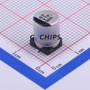 ตัวเก็บประจุอิเล็กโทรไลต์อะลูมิเนียมแบบ SMD รุ่น EEETP1V470AP, ขนาด D8xL10.2 มม. ความจุ 47uF ค่าความคลาดเคลื่อน 20% แรงดัน 35V กระแสไฟ 175.5mA-120Hz - Product Image 1