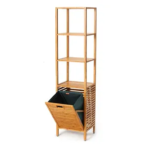 Noble Elegant Design Foldable Bamboo Laundry Dirty Clothes Baskets with Storage shelf