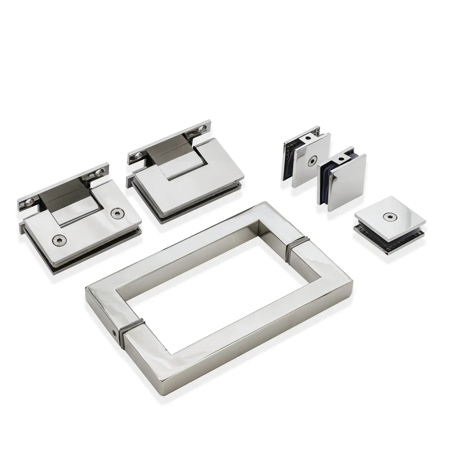 Whole set stainless steel shower hinge glass door square handle glass clamp kit