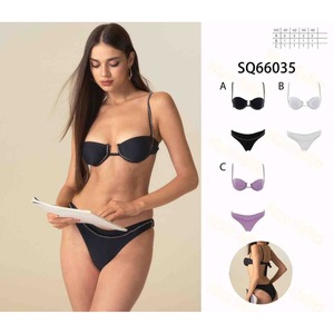 HDJ ชุดว่ายน้ำวันพีซ แบบ Bandeau ควบคุมหน้าท้อง ชุดว่ายน้ำไซส์ใหญ่ สีพื้น ประดับด้วยคริสตัล ชุดชายหาด sQ66035 - Product Image 1