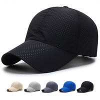 Casquettes de baseball en nylon perforées à découpe laser, séchage rapide, avec logo imprimé sur tissu courant, motif lettres non structuré à 6 panneaux, personnalisables