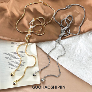Korean Style Long Snake Chain Necklace Silver Zinc Alloy Geometric Pendant Daily Wear Fashion Accessory for Women - Product Image 3