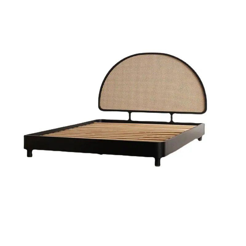 Bedroom furniture Vintage bed simple rattan ash wood 1.5m bed hotel 1.8m double master bedroom bed