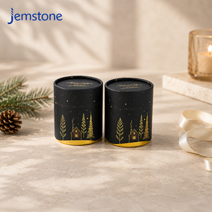 Emballage cylindrique en carton noir de luxe personnalisé et durable, impression dorée, pot à bougie en cire, tube en papier pour parfum - Product Image 1