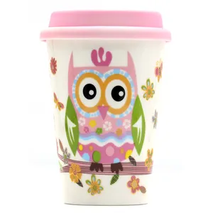 Customized Printed With Silicone Lid Ceramic/Porcelain Owl Coffee Mug Ceramic Tea Cup