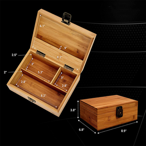 Boîte à roulettes en bambou OEM avec compartiment de rangement, plateau à roulettes verrouillable, pot anti-odeur, accessoires pour fumeurs, conteneur en bois - Product Image 4