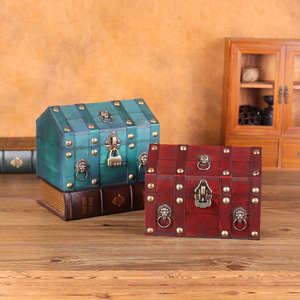Retro Wooden <b>Storage</b> <b>Box</b> With Lock Flip Cover Decorative Treasure Chest For Jewelry Cosmetics Sundries Desktop Display - Product Image 3