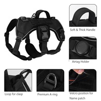 Harnais tactique pour chien en nylon respirant rembourré, couleur unie, avec logo personnalisé, support AirTag pour plaque nominative, pour grands chiens