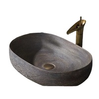 Lavabo de comptoir rétro en bois grainé, grand lavabo ovale créatif à trou unique pour maison d'hôtes ou balcon