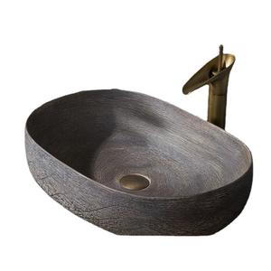 Lavabo de comptoir rétro en bois grainé, grand lavabo ovale créatif à trou unique pour maison d'hôtes ou balcon - Product Image 5