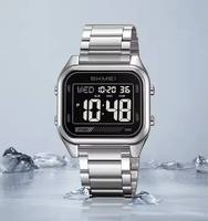 Jam Tangan Digital Olahraga Pria SKMEI 2478 dari Baja Tahan Karat dengan Lampu Latar LED Persegi, Kronograf Elektronik, Alarm, dan Stopwatch untuk Pria.