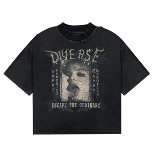 T-shirt court OEM pour homme en coton noir délavé à l'acide, avec pierres cloutées, impression DTG personnalisée, coupe oversize, manches courtes, col rond épais - Product Image 1