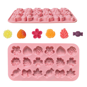 18-teiliges Lebensmittelechtes Antihaft-Schokoladen- und Bonbonformen-Set mit Blumen- und Blattmotiven aus Silikon für Dekorative Backwaren und Eiswürfel - Product Image 1