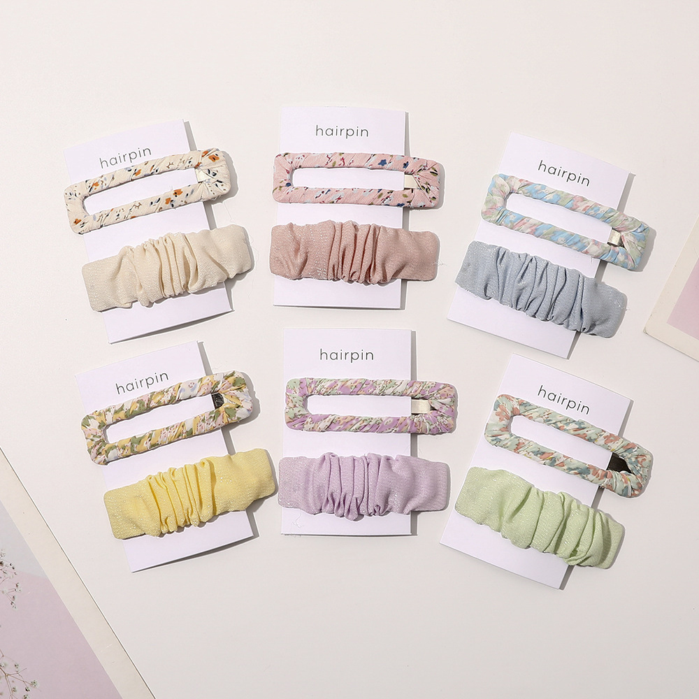 Fabric BB Clip Fresh Sweet Girl Side Hair Clip Pleated Floral Bangs BB Clip 2 Pcs/ Set