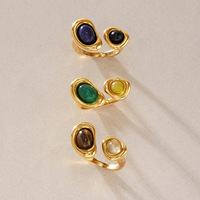 Cincin Wanita Model Terbuka Dapat Disesuaikan, Berbahan Baja Anti Karat Lapis Emas PVD 18K dengan Batu Alam, Perhiasan Jari, Grosir