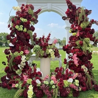 Meilleures ventes : Arrangement floral artificiel pour mariage d'automne, arche de fleurs en soie bordeaux et hortensias pour toile de fond de mariage