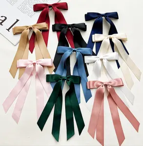 Women Satin Bow Hair Clips With Long Tail Bowknot Hair Barrettes For Girls Ribbon Hair Ties Accessories