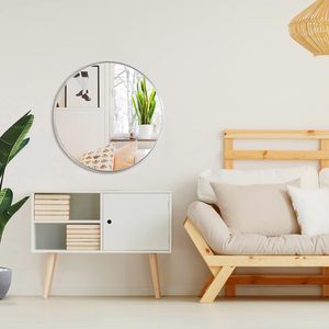32 Inch <b>Silver</b> Metal <b>Framed</b> Round <b>Mirror</b> For Wall Bathroom Vanity Use - Product Image 2