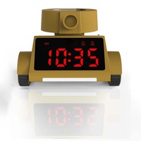 Horloge de bureau numérique LED Shabby Chic jaune brunâtre pour enfants, double alarme, rétroéclairage, veilleuse, volume réglable, roues, mode snooze