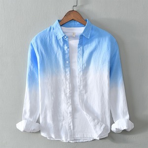 Nouvelle <span class=keywords><strong>chemise</strong></span> décontractée pour homme à manches longues <span class=keywords><strong>en</strong></span> coton et <span class=keywords><strong>lin</strong></span>, dégradé de couleurs, couleur unie, <span class=keywords><strong>grande</strong></span> <span class=keywords><strong>taille</strong></span>, respirante, motif uni teint. - Product Image 6