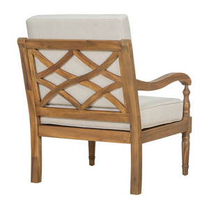 Acacia Luxe Outdoor Patio Chair with <b>Cushions</b> Wooden Club Chairs Natural Finish With Beige Fabric - Product Image 6