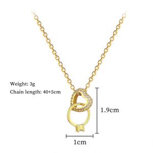 18K Gold Plated Zircon Crystal Pendant <b>Necklace</b> Diamond Heart Peach Heart Double <b>Ring</b> Charm Stainless Steel <b>Necklace</b> Collar - Product Image 2