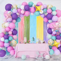 Backdrop Pita Tinsel Warna-Warni Macaron Laris Manis, Latar Belakang Pastel Lembut untuk Pesta Ulang Tahun & Perlengkapan Photo Booth