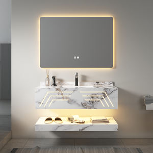Meuble-lavabo mural moderne OEM Sinered avec miroir LED intelligent, dessus en marbre facile à nettoyer et double vasque - Product Image 3