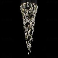 Lustre en cristal K9 en forme de spirale de feuilles de luxe avec LED, construction en acier inoxydable, hauteur réglable, luminosité élevée