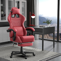Chaise de jeu rouge style course, ergonomique, inclinable, avec repose-pieds, appui-tête, coussin lombaire, chaise de bureau pivotante réglable