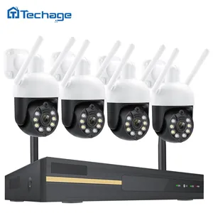 Techage Ptz Wifi Cctv Camera Security System 1080P 3Mp Two Way Audio Home Wifi Ip Camera Nvr Kit
