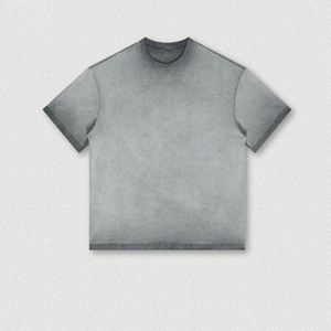 เสื้อยืดแขนสั้นคอกลมสไตล์อเมริกันเรโทรผ้าหนาน้ำหนักมากพิมพ์ลายย้อมสีแบบวอช สำหรับผู้ชาย - Product Image 5