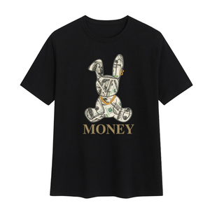 T-shirts graphiques pour hommes style américain, nouveau design, imprimé Money Rabbit, col rond, 100% soie/coton, respirant, manches courtes - Product Image 1