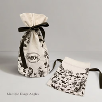 Pochette de voyage en coton et lin à cordon, imprimée sur toute la surface avec logo personnalisé, pour cosmétiques, parfums et maquillage