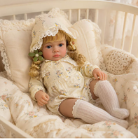 Poupée Reborn de 24 pouces avec tête en vinyle, membres en tissu, corps en tissu, tenue vintage à fleurs, poupée compagnon pour jeux d'habillage pour enfants
