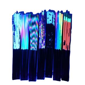 Abanico de Baile Grande con Reflejo UV, Abanico Plegable de Bambú y Tela, Abanico de Mano con Efecto Neón UV - Product Image 6