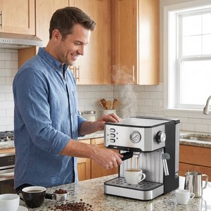 Machine à expresso semi-automatique italienne AWK-08, 20 bars, mousseur à lait à vapeur haute pression, pour usage domestique et professionnel - Product Image 2