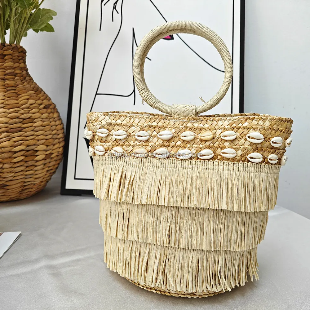 Affordable Bulk Wholesale Customizable Straw Beach Straw Handbags For Distributors Discounts Resale With Shell Decoration