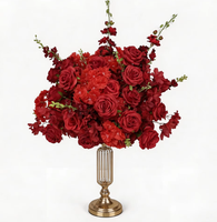 LUYI Vente en gros de boules de fleurs artificielles rouge bordeaux et blanches, centres de table en soie, hortensia, anthurium avec amaranthus suspendu