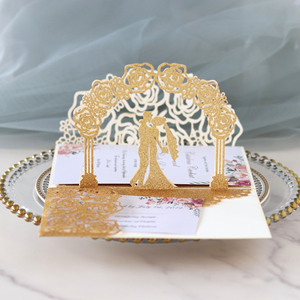 Carte de vœux laser 3D pour mariage, avec fleurs roses, pour demoiselle d'honneur, invitation de mariage, papier pailleté, invitation de fiançailles - Product Image 2