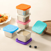 Contenants à condiments en acier inoxydable carrés, faciles à ouvrir, étanches, petits contenants en métal avec silicone empilables, boîte à lunch