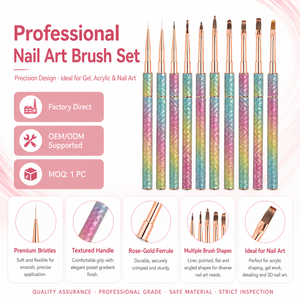 Pinceau à ongles à manche pailleté dégradé, poils en nylon, pour la peinture au gel, la sculpture et la manucure en salon - Product Image 1