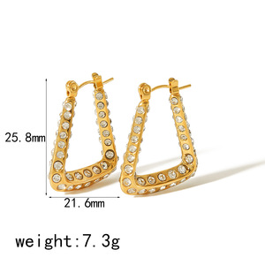Pendientes Geométricos Trapezoidales Chapados en Oro de 18k con Diamantes, Pendientes de Acero Inoxidable para Uso Diario de Mujer TE6589 - Product Image 4