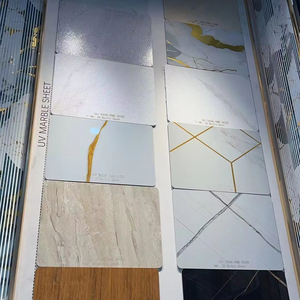 Cổ phiếu mới đến UV tấm đá cẩm thạch PVC tấm Tường <span class=keywords><strong>4x10</strong></span> feet 3 mét mạ vàng embossy thiết kế hiện đại UV <span class=keywords><strong>Panel</strong></span> tường trong nhà PVC - Product Image 3