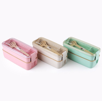 Boîte à lunch en paille de blé biodégradable à double compartiment, compatible micro-ondes, avec couverts