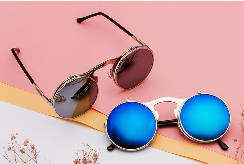 Trendy Retro Metal Round Steampunk Sunglasses for Men Women